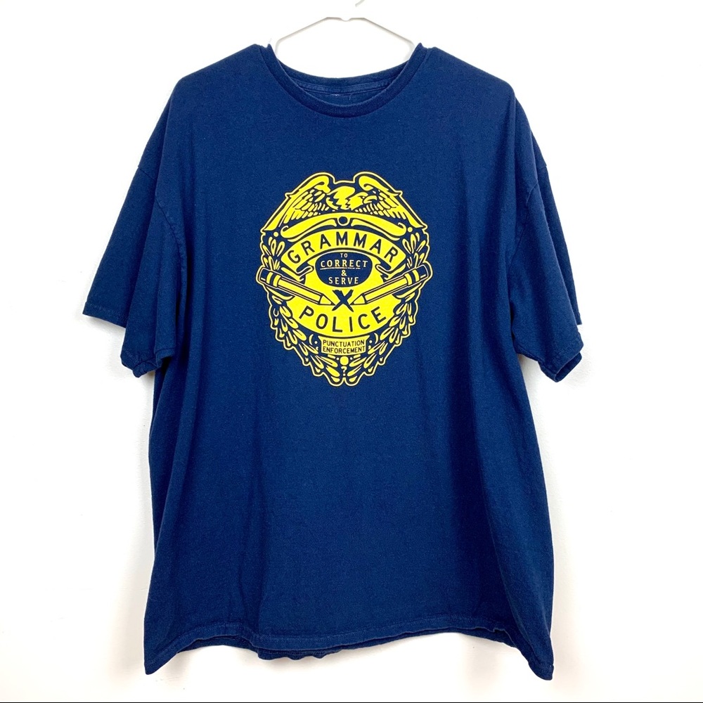 Grammar Police Badge Blue T-Shirt - Picture 2 of 4